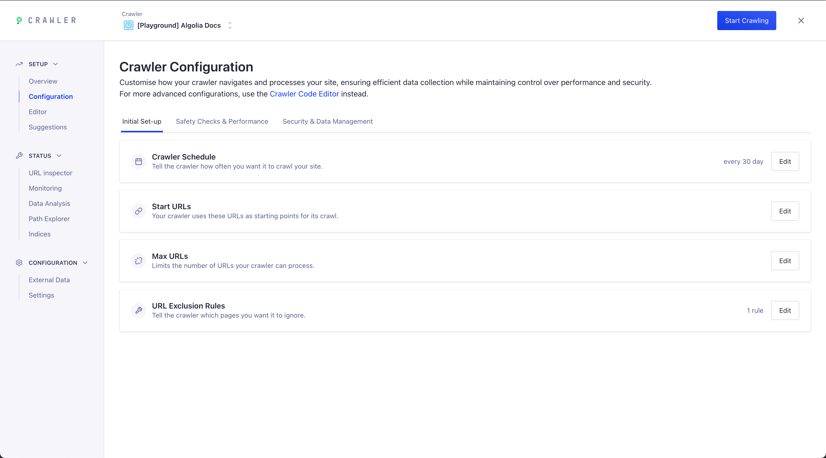Algolia Crawler Visual Configuration UI
